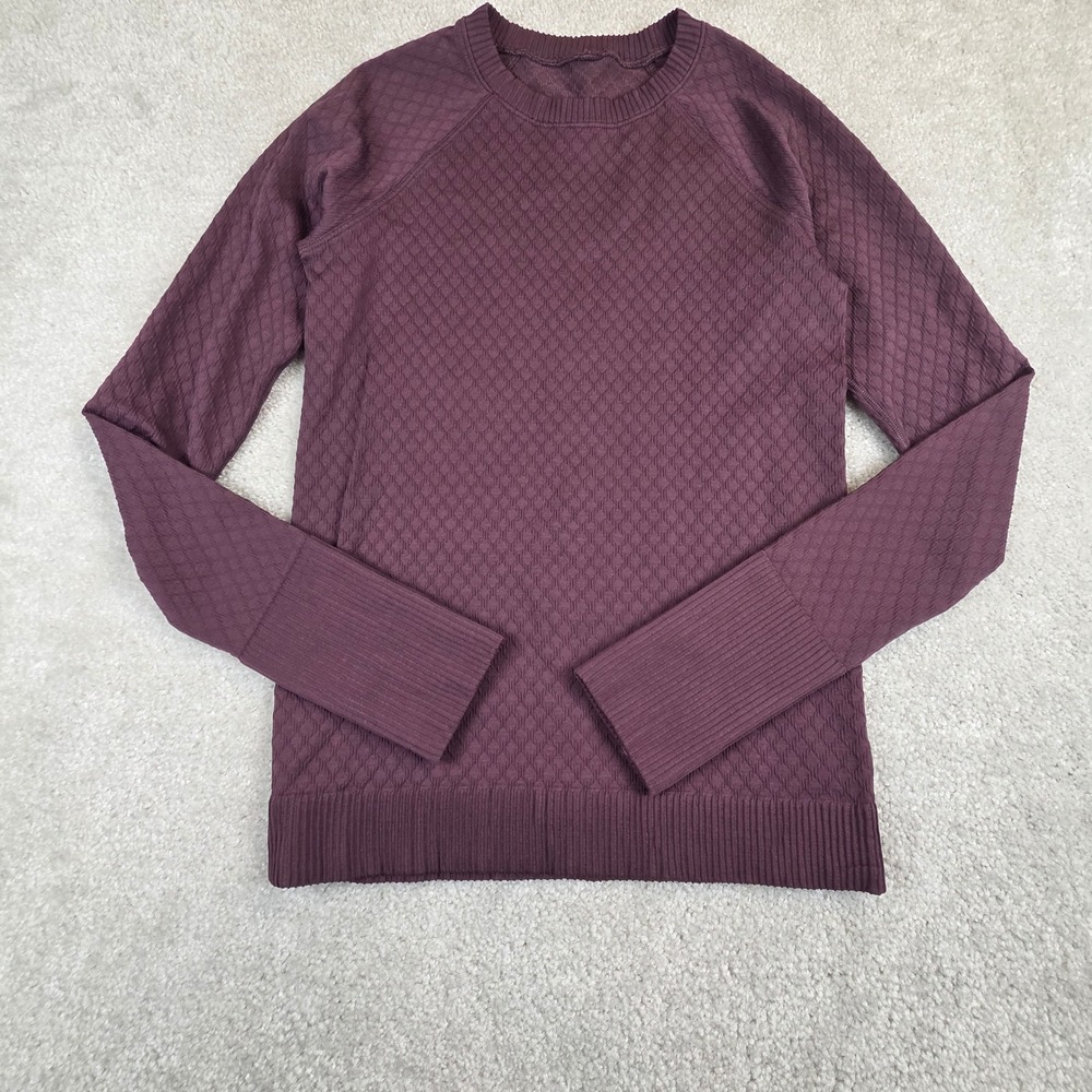 Lululemon Rest Less Pullover Purple Jacquard Long Sleeve Thumbholes Sz XXS‎